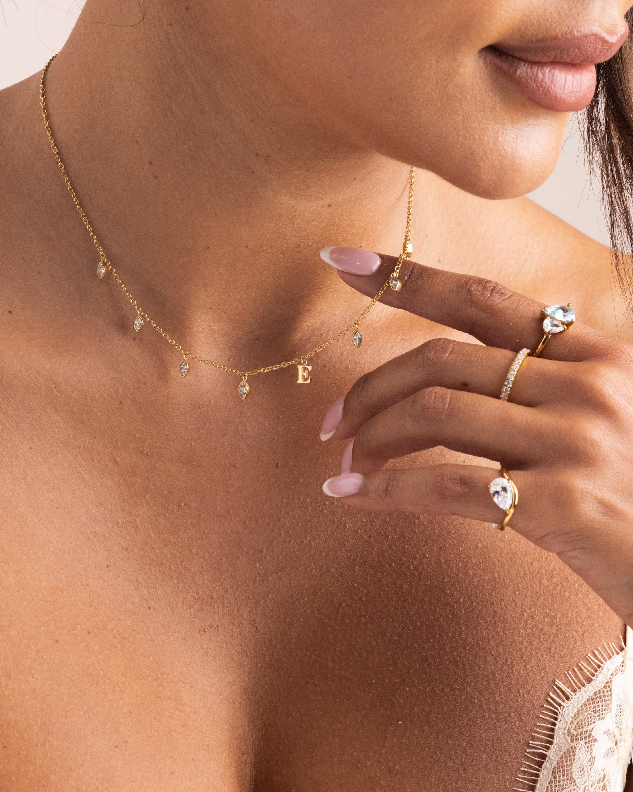 Initial Drop Necklace (Marquise Cut) - Image 4